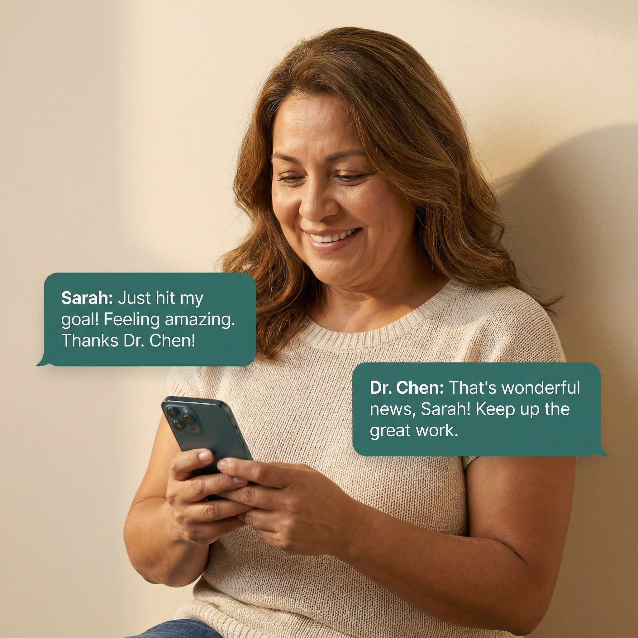 Patient messaging healthcare provider with milestone update